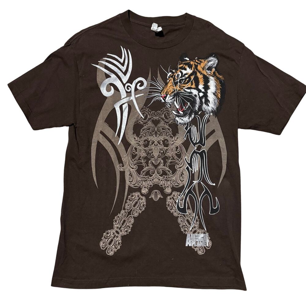 Animal Planet Tiger Tribal Graphic T-Shirt Brown Men’s Size Large Y2K 2009